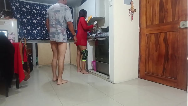 I fuck my MILF stepmother in the kitchen